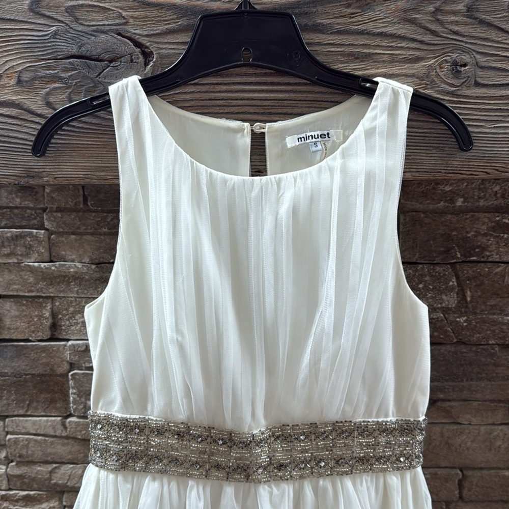 Minuet Elegant Ivory Dress with Beaded Waist Small - Picture 2 of 8